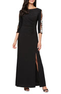 Elegant Sheath Boat Neck Three Quarter Sleeve Zipper Back Floor Length Evening Dress