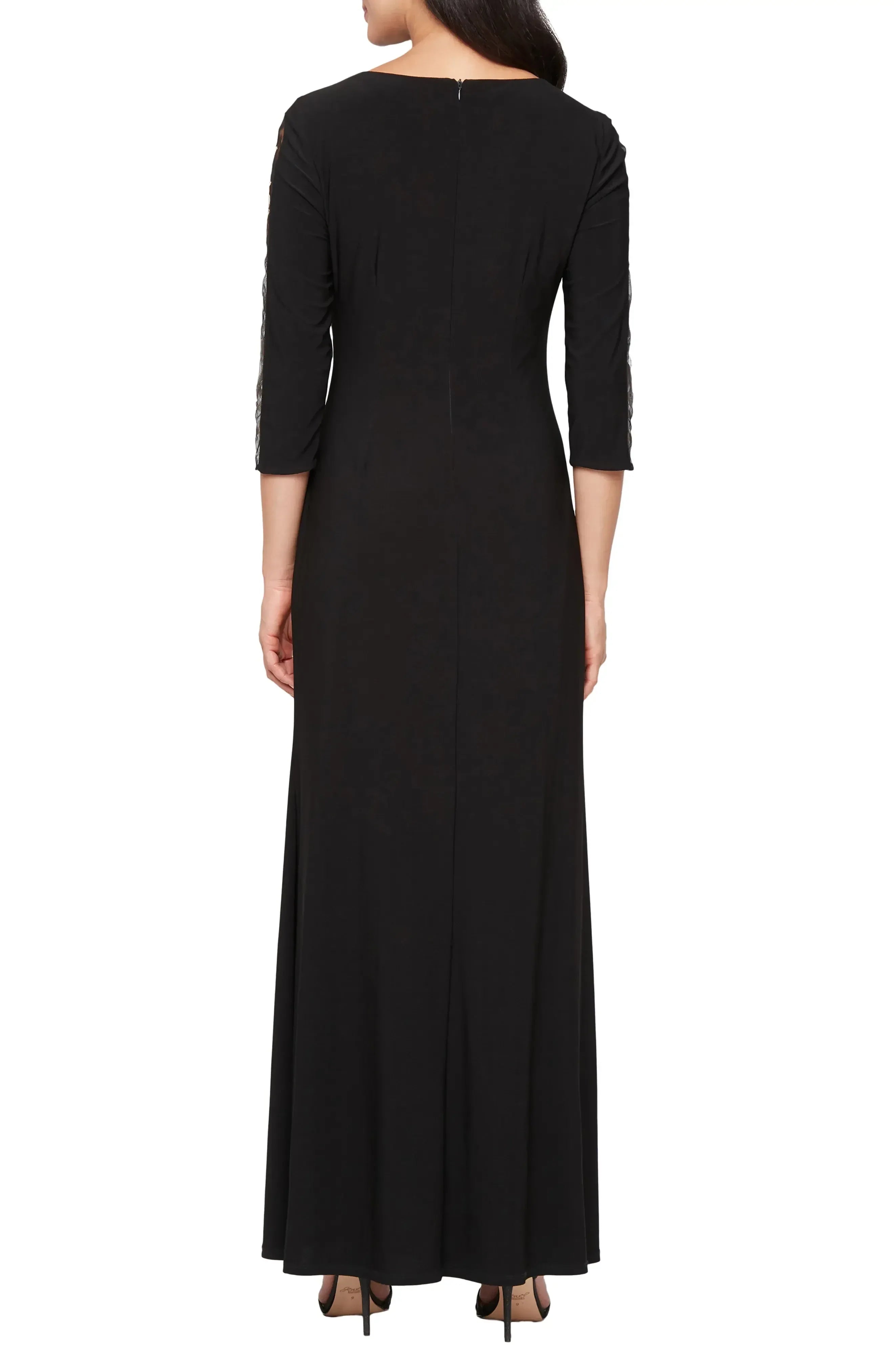 Elegant Sheath Boat Neck Three Quarter Sleeve Zipper Back Floor Length Evening Dress
