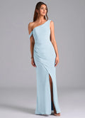 Elegant Sheath Chiffon One-Shoulder Sleeveless Cut Out Back Floor Length Bridesmaid Dress