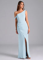 Elegant Sheath Chiffon One-Shoulder Sleeveless Cut Out Back Floor Length Bridesmaid Dress