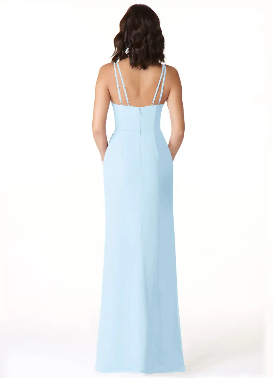 Elegant Sheath Chiffon V Neck Spaghetti Strap Crisscross Back Floor Length Bridesmaid Dress