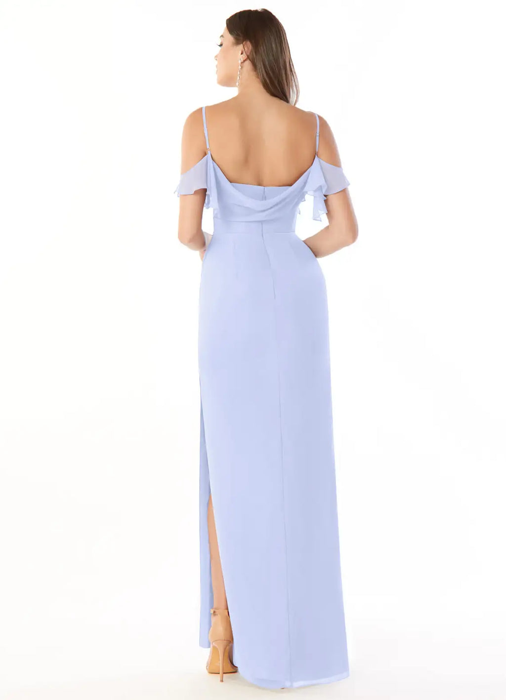 Elegant Sheath Cold Shoulder Ruffle Sleeve Open Back Floor Length Bridesmaid Dress