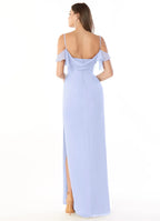 Elegant Sheath Cold Shoulder Ruffle Sleeve Open Back Floor Length Bridesmaid Dress