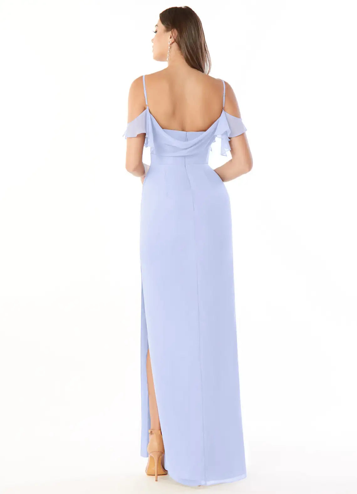 Elegant Sheath Cold Shoulder Ruffle Sleeve Open Back Floor Length Bridesmaid Dress