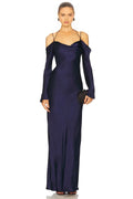 Elegant Sheath Cowl Neck Cold Shoulder Tie Back Floor Length Evening Dress