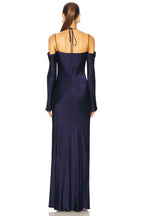 Elegant Sheath Cowl Neck Cold Shoulder Tie Back Floor Length Evening Dress