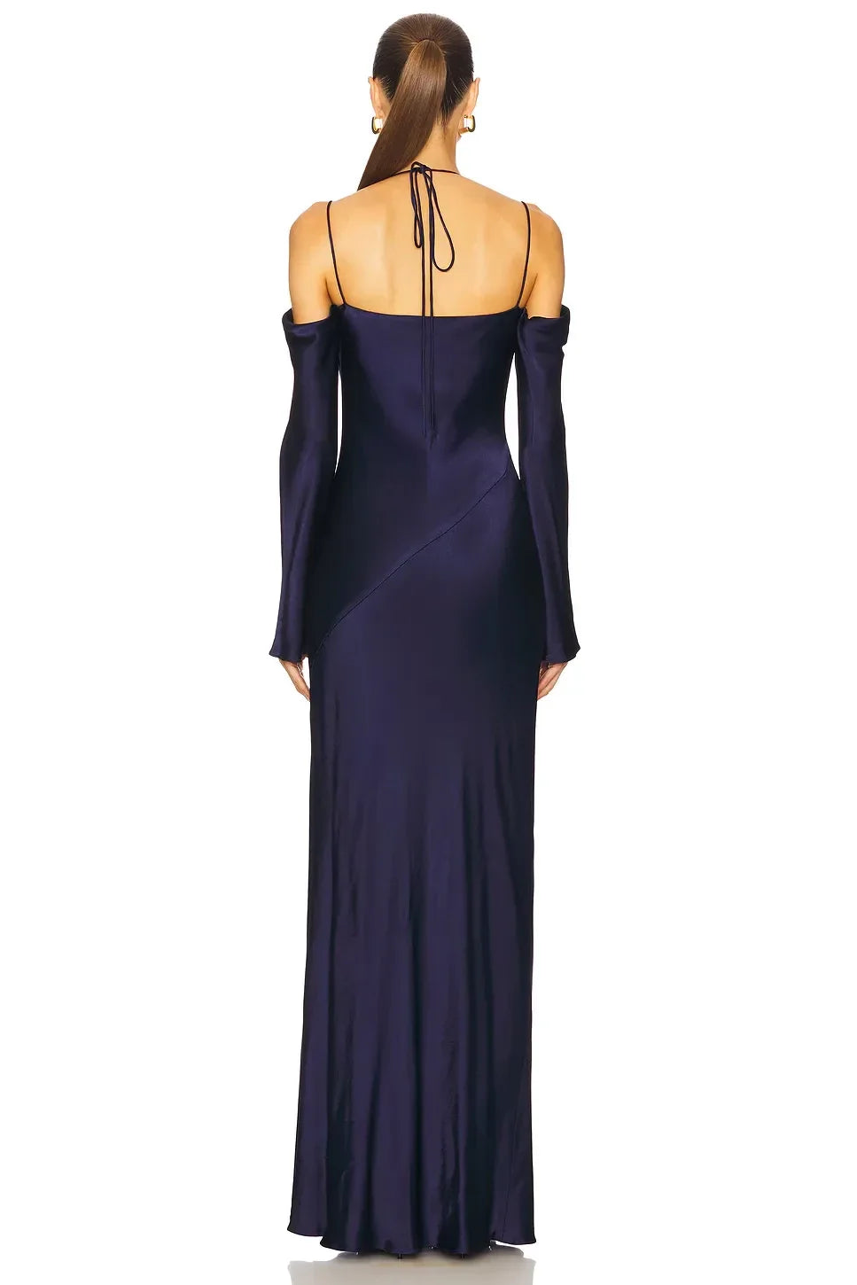 Elegant Sheath Cowl Neck Cold Shoulder Tie Back Floor Length Evening Dress