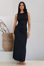 Elegant Sheath Cowl Neck Sleeveless Cross Back Floor Length Prom Dress