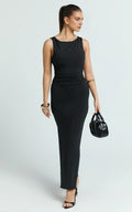Elegant Sheath Cowl Neck Sleeveless Cutout Back Floor Length Plus Size Evening Dress