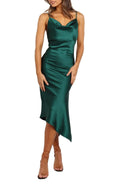 Elegant Sheath Cowl Neck Sleeveless Open Back Midi Evening Dress