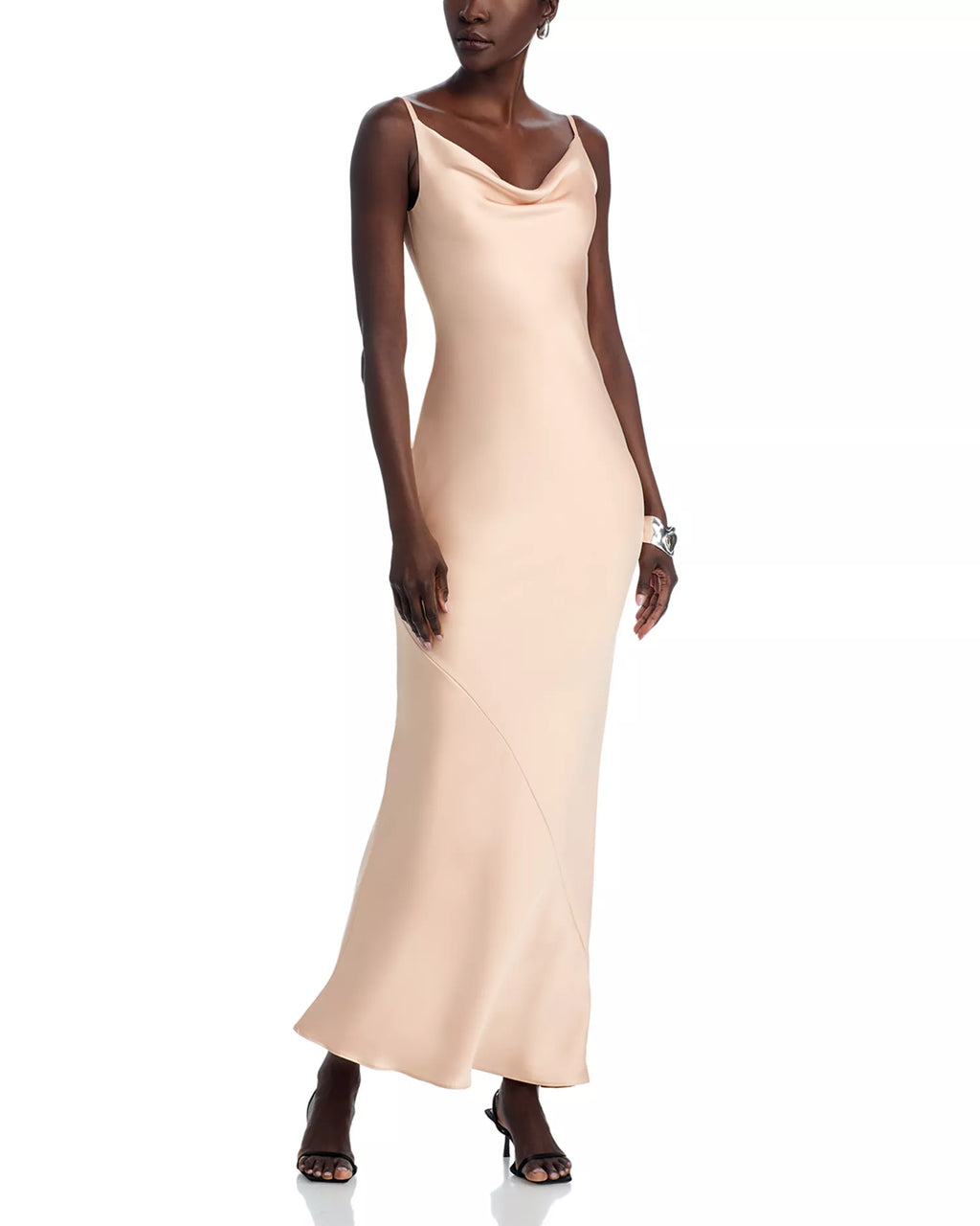 Elegant Sheath Cowl Neck Spaghetti Strap Draped Back Floor Length For Adults Prom Dress