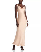 Elegant Sheath Cowl Neck Spaghetti Strap Draped Back Floor Length For Adults Prom Dress