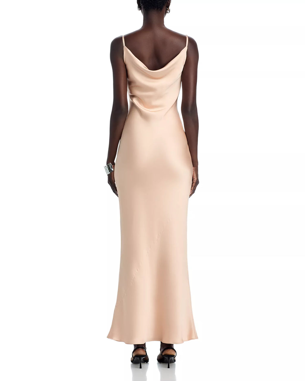 Elegant Sheath Cowl Neck Spaghetti Strap Draped Back Floor Length For Adults Prom Dress
