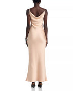 Elegant Sheath Cowl Neck Spaghetti Strap Draped Back Floor Length For Adults Prom Dress