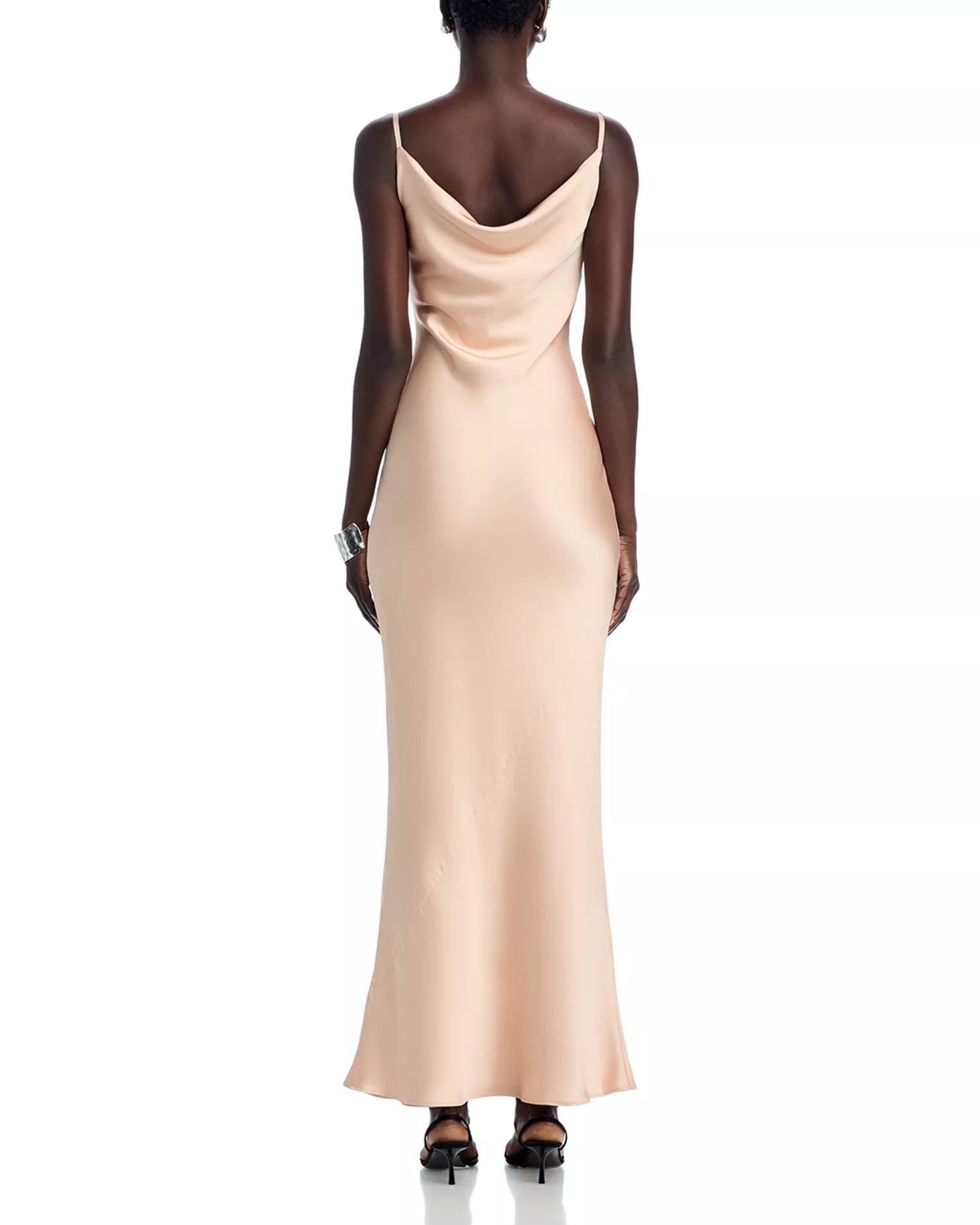 Elegant Sheath Cowl Neck Spaghetti Strap Draped Back Floor Length For Adults Prom Dress