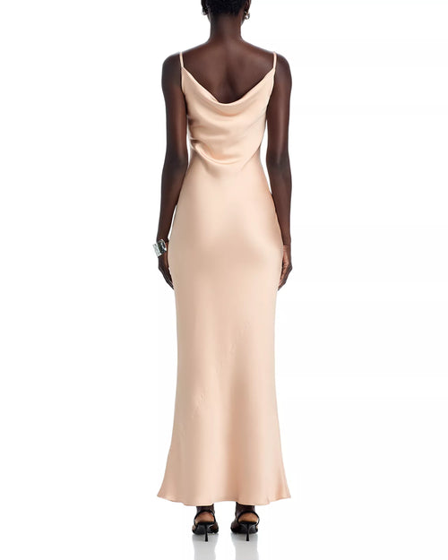 Robe de bal élégante fourreau col bénitier fines bretelles dos drapé longueur ras du sol pour adultes