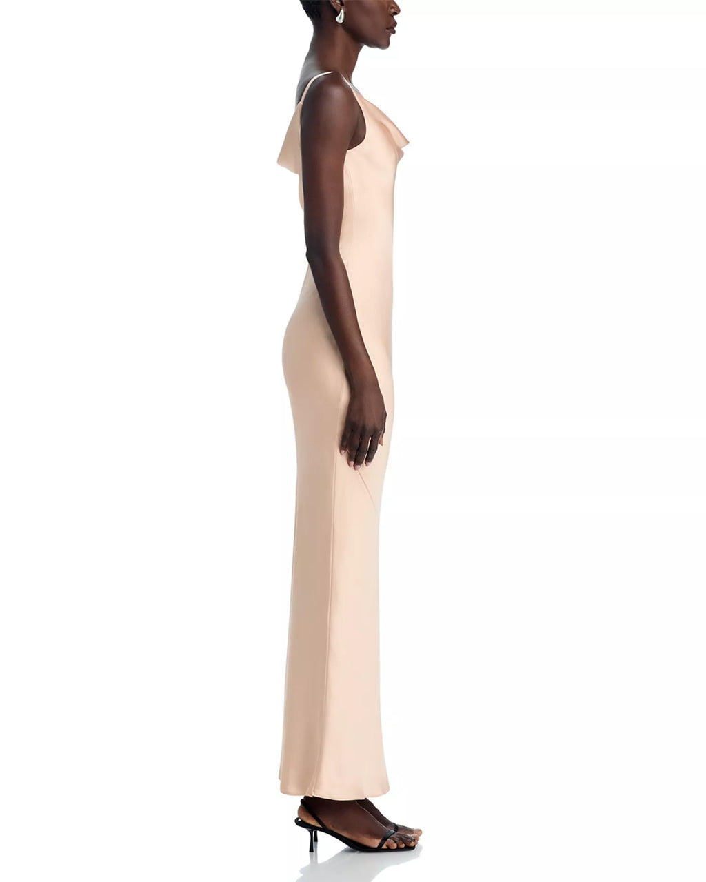 Elegant Sheath Cowl Neck Spaghetti Strap Draped Back Floor Length For Adults Prom Dress