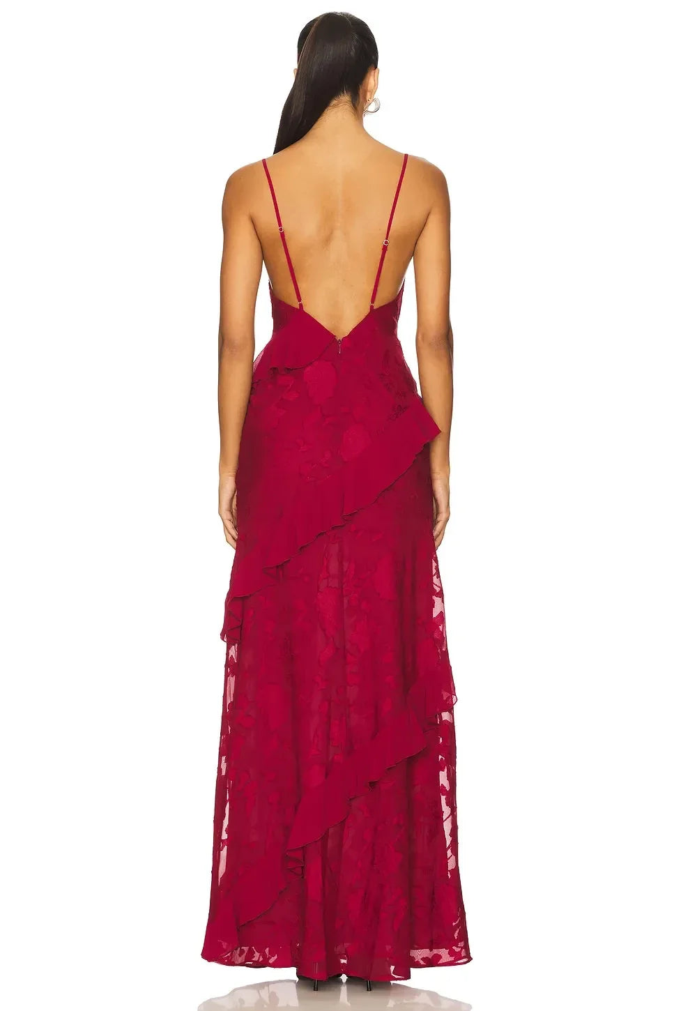 Elegant Sheath Cowl Neck Spaghetti Strap Ruffled Back Floor Length Evening Dress