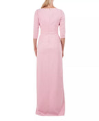 Elegant Sheath Cowl Neck Three Quarter Sleeve Zipper Back Floor Length Prom Dress