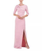 Elegant Sheath Cowl Neck Three Quarter Sleeve Zipper Back Floor Length Prom Dress