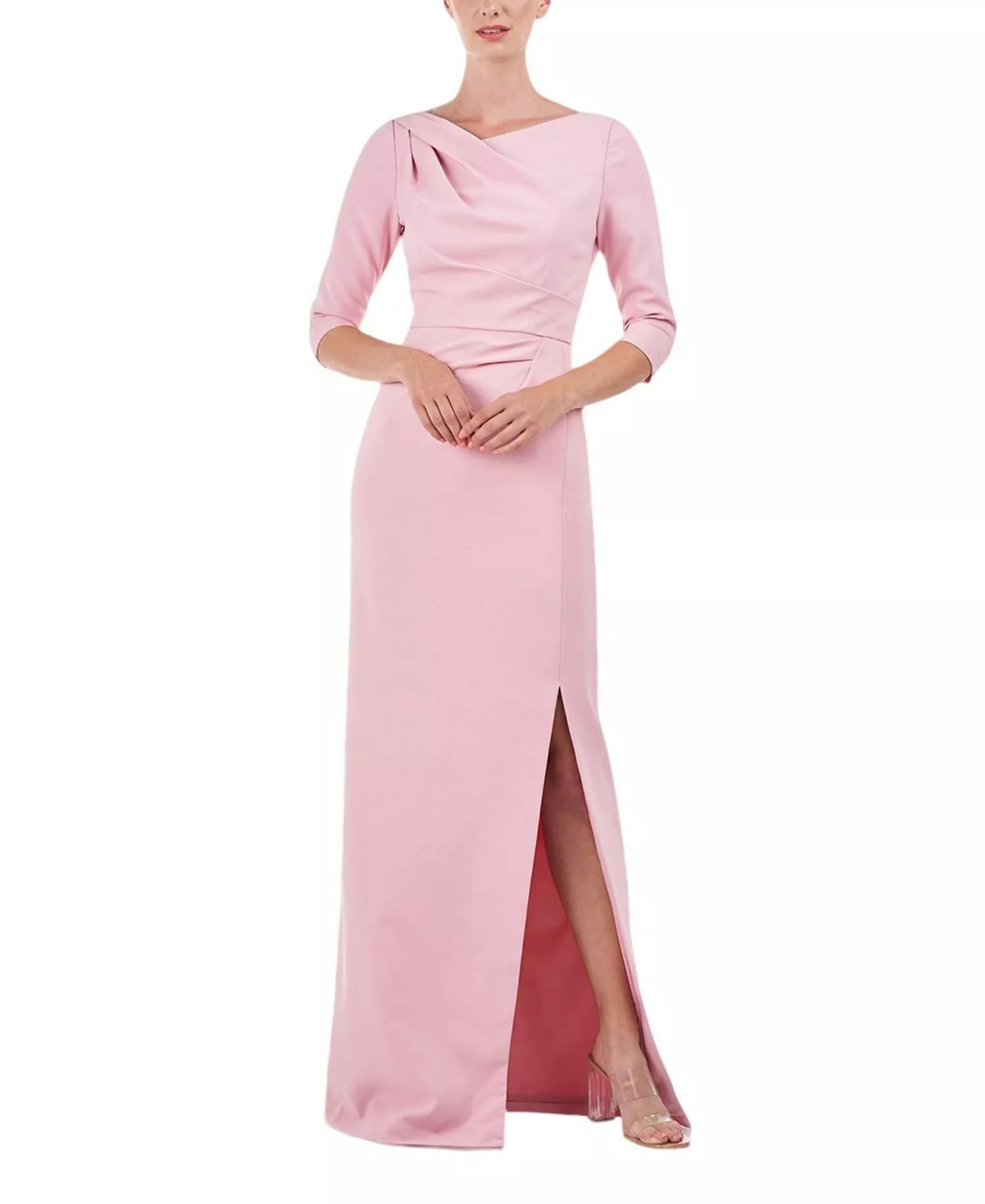 Elegant Sheath Cowl Neck Three Quarter Sleeve Zipper Back Floor Length Prom Dress