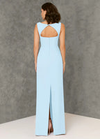 Elegant Sheath Crepe Square Neck Sleeveless Cut Out Back Floor Length Bridesmaid Dress