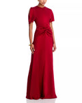 Elegant Sheath Crew Neck Short Sleeve Ruched Waist V Back Floor Length For Sale Prom Dress
