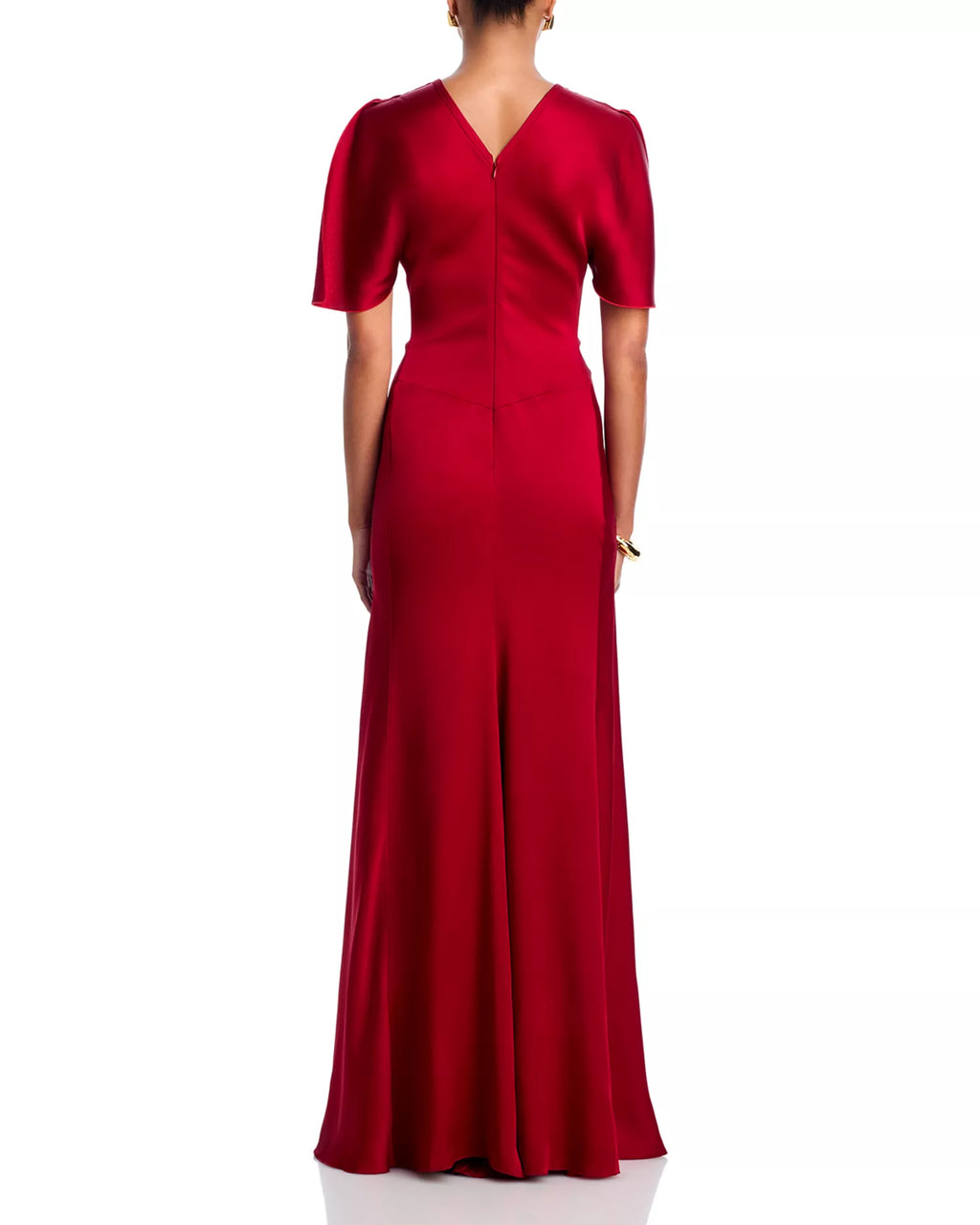 Elegant Sheath Crew Neck Short Sleeve Ruched Waist V Back Floor Length For Sale Prom Dress