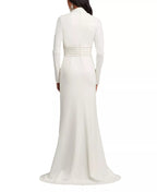 Elegant Sheath Deep V Neck Long Sleeve Ruched Back Train Floor Length For Adults Prom Dress