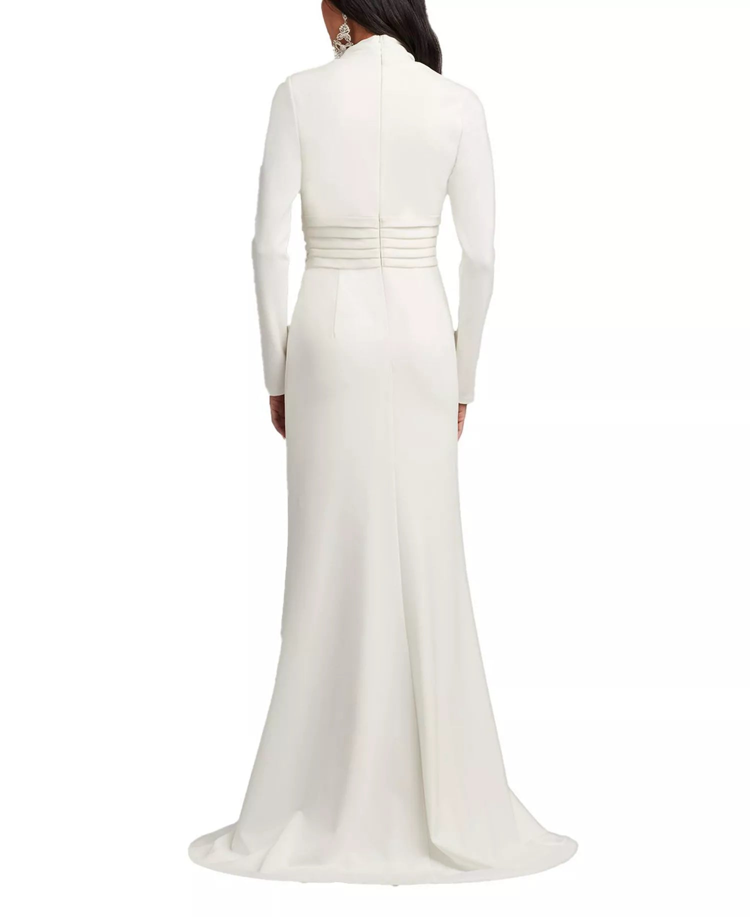 Elegant Sheath Deep V Neck Long Sleeve Ruched Back Train Floor Length For Adults Prom Dress