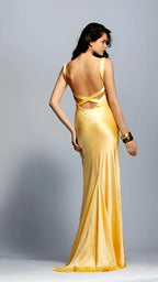 Luxe Sheath Deep-V-Neck Spaghetti Strap Cross Back Floor Length Prom Dress
