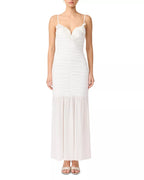 Elegant Sheath Deep-V Neck Spaghetti Strap Ruched Back Floor Length Female Prom Dress