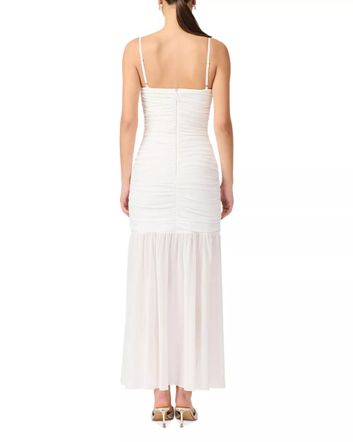 Élégante robe de bal longue pour femme, fourreau, décolleté en V profond, à fines bretelles, avec fronces au dos