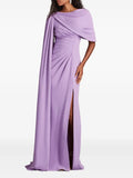 Elegant Sheath Draped Neck Cape Sleeve Open Back Floor Length Prom Dress