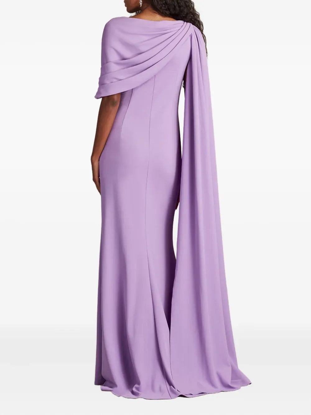 Elegant Sheath Draped Neck Cape Sleeve Open Back Floor Length Prom Dress