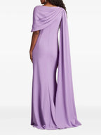 Elegant Sheath Draped Neck Cape Sleeve Open Back Floor Length Prom Dress