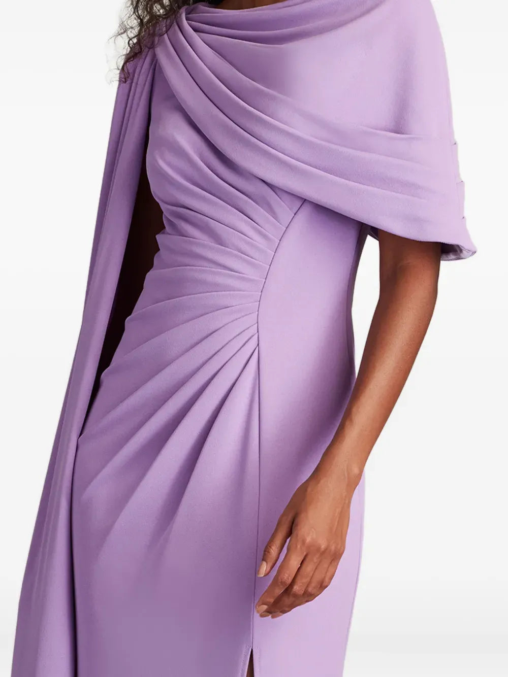 Elegant Sheath Draped Neck Cape Sleeve Open Back Floor Length Prom Dress