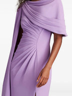 Elegant Sheath Draped Neck Cape Sleeve Open Back Floor Length Prom Dress