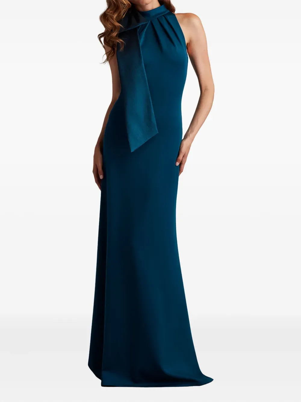 Elegant Sheath Halter Neck Bow Sleeve Zipper Back Floor Length For Women Prom Dress
