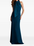 Elegant Sheath Halter Neck Bow Sleeve Zipper Back Floor Length For Women Prom Dress