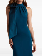 Elegant Sheath Halter Neck Bow Sleeve Zipper Back Floor Length For Women Prom Dress