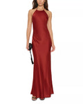 Elegant Sheath Halter Neck Lace Up Back Satin Floor Length For Women Prom Dress
