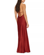Elegant Sheath Halter Neck Lace Up Back Satin Floor Length For Women Prom Dress