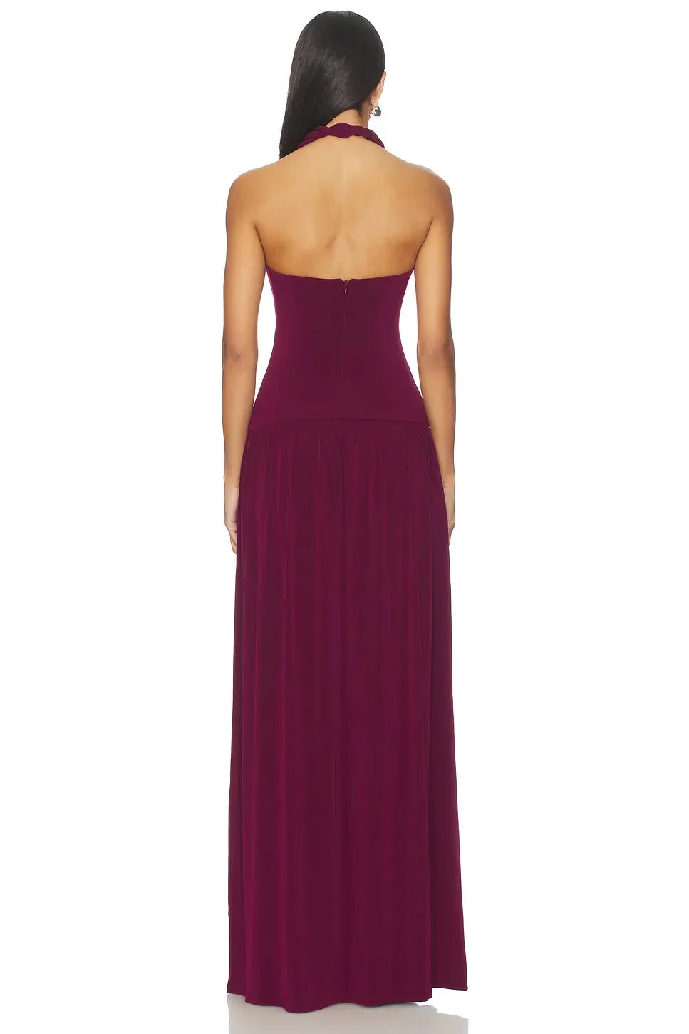 Elegant Sheath Halter Neck Sleeveless Braided Trim Open Back Floor Length Evening Dress