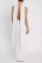 Elegant Sheath Halter Neck Sleeveless Drape Back Floor Length For Ladies Prom Dress