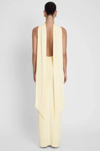 Elegant Sheath Halter Neck Sleeveless Draped Back Floor Length Prom Dress