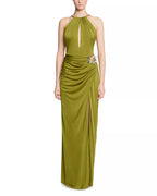 Elegant Sheath Halter Neck Sleeveless Keyhole Front Brooch Detail Floor Length For Sale Prom Dress