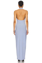 Elegant Sheath Halter Neck Sleeveless Knot Detail Plunging Back Floor Length Evening Dress