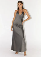 Elegant Sheath Halter Neck Sleeveless Open Back Floor Length Plus Size Evening Dress