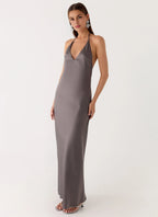 Elegant Sheath Halter Neck Sleeveless Open Back Floor Length Plus Size Evening Dress